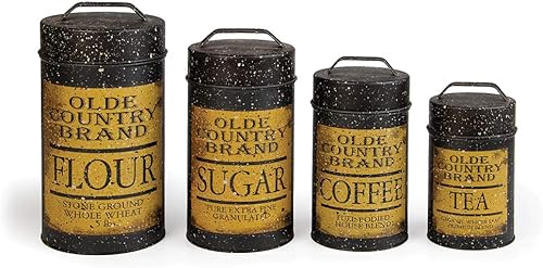 Olde Country - Recipientes de lata seguros para alimentos, decoración del hogar de cocina, almacenamiento hermético, juego de 4