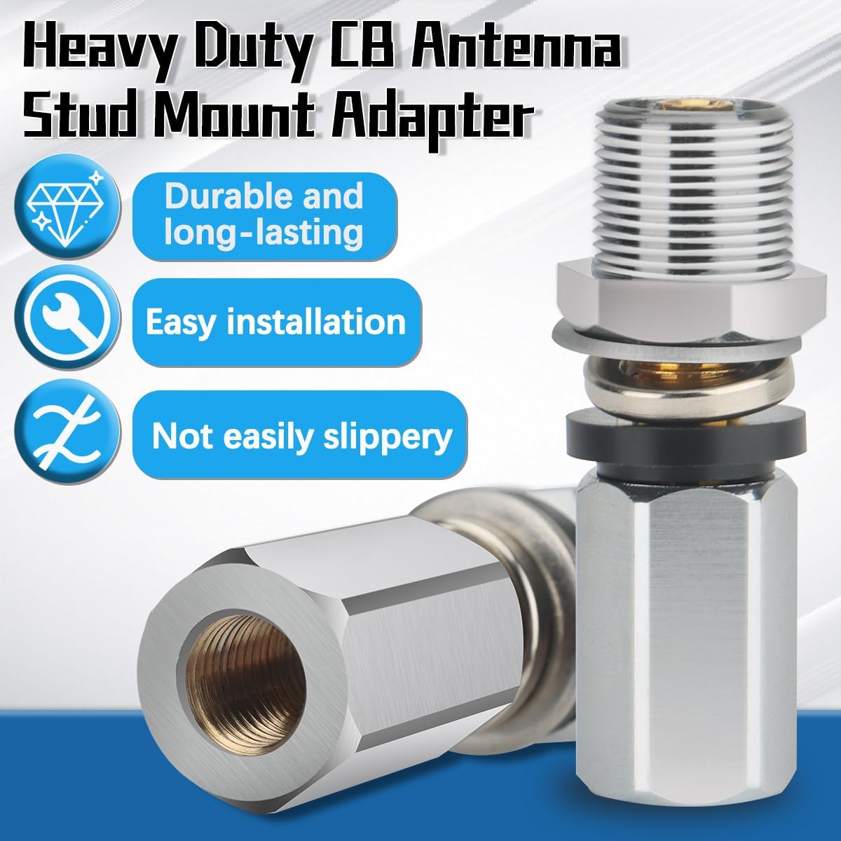 CB Radio Antenna Whip Fiberglass Antenna 2’ Foot with SO239 Stud,Single Groove Mount,Heavy Duty Stainless Steel Spring