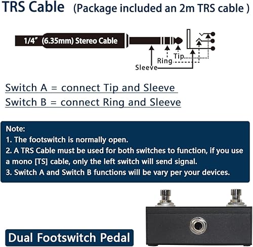 Miniatura 8 de Pedal de interruptor de doble enganche para amplificadores de guitarra con cable TRS (interruptor dual de enganche) Interruptor dual de