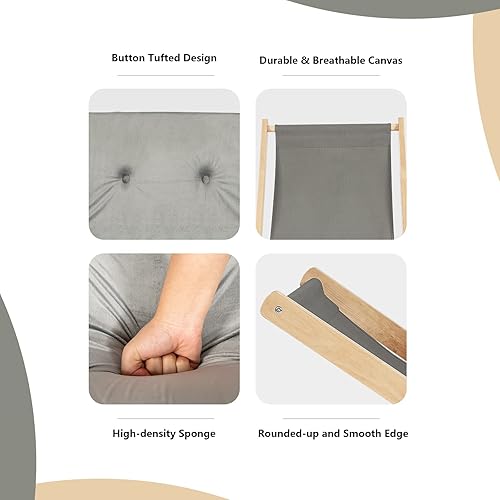 Miniatura 7 de Giantex Silla de playa para exteriores, tumbona para sala de estar interior con 3 posiciones ajustables, marco de madera, cojín grueso, para tomar