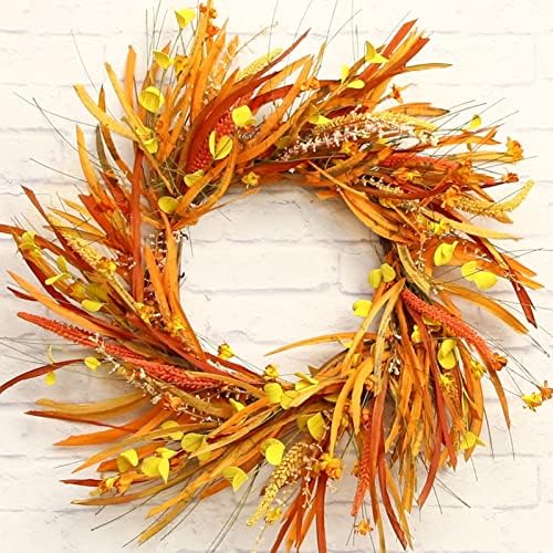 LOHASBEE Artificial Fall Harvest Wreath, 24" Autumn Wreath with Orange ...