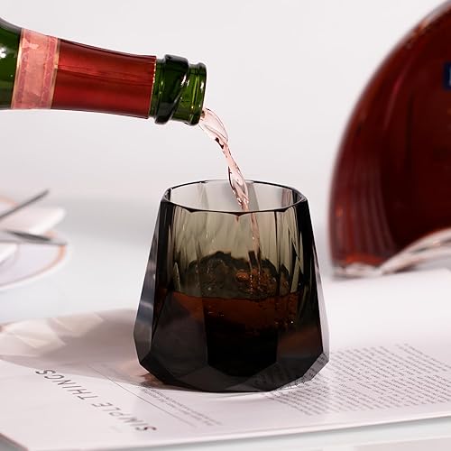 Miniatura 5 de KAMMAK Juego de 2 vasos de whisky de cristal, 5.3 onzas, sin tallo, vasos de cóctel de colores soplados a mano, regalos de compromiso para parejas,