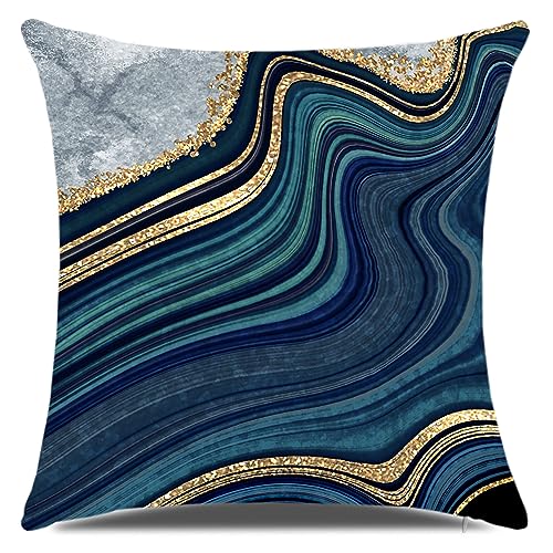 Decorative Pillow Covers, Navy Blue And Gold Marble Throw Pillow Cover,18X18 Square Blue Cushion Cover, Abstract Throw Pillows Case, Sofa Living Room Couch Home Decor Pillowcase Set Of 4 #TOP7