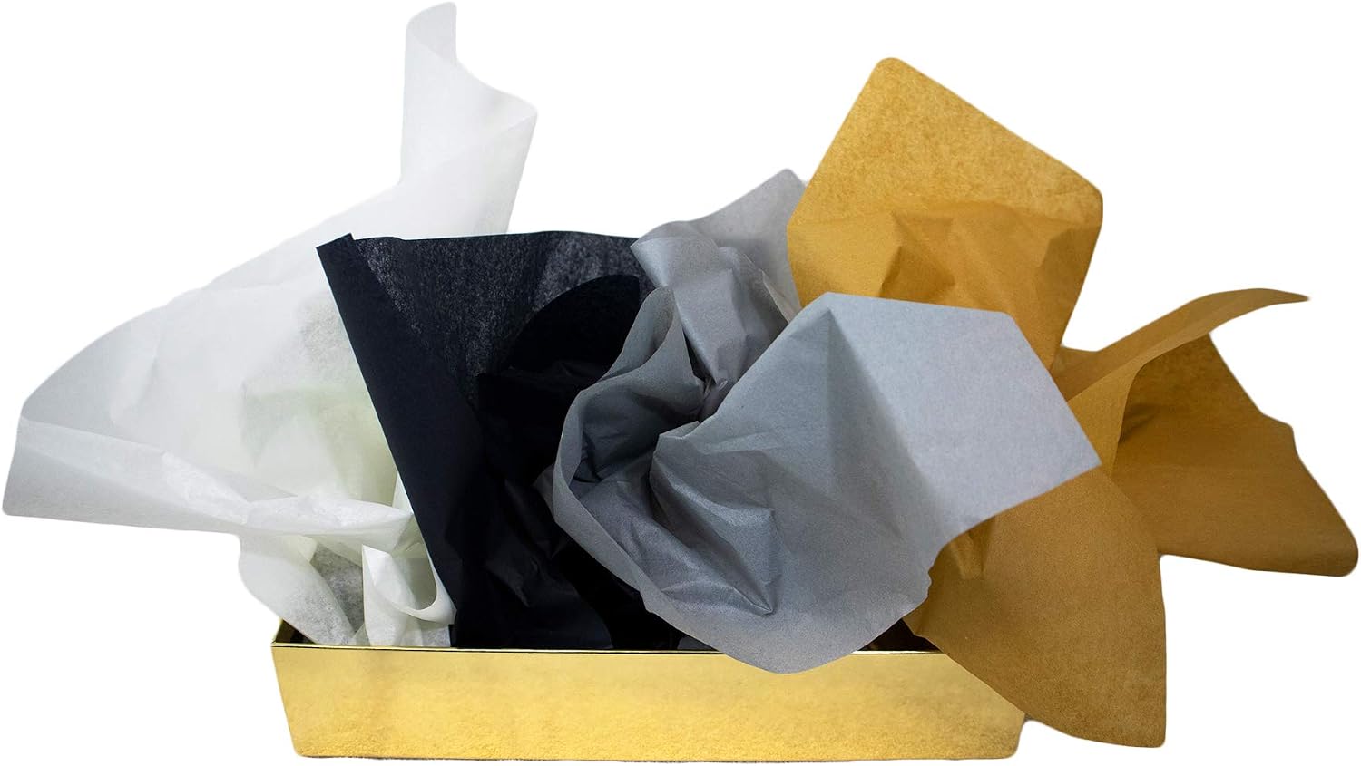 Made in USA Themed 48-Sheet Color Coded Tissue Paper Pack for Gift Packaging, Art & Crafts & DIY Projects (Birch, Black, Gray & Antique Gold)
