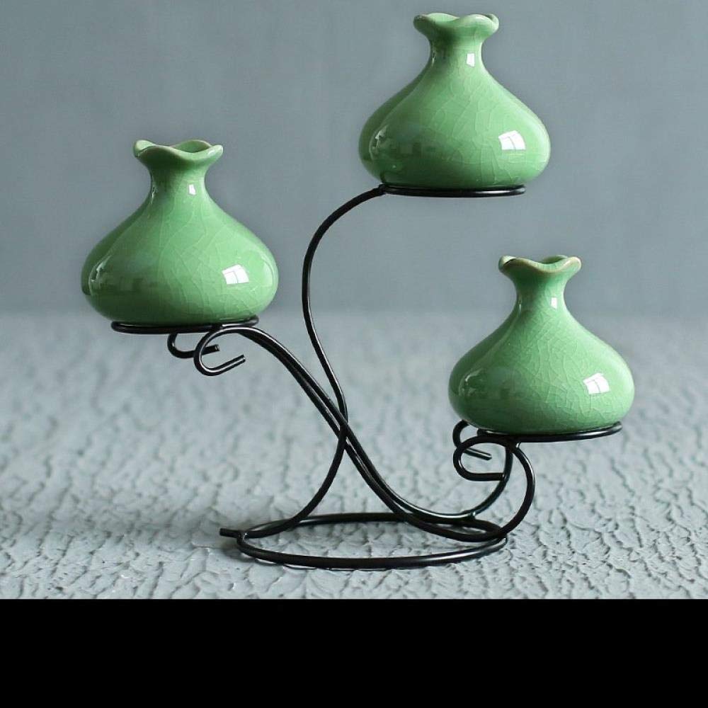 Kjsdzh Celadon Decoration Chinese Pastoral Style Personality Round Craft Flower Arrangement Vase Bonsai Suitable For Studio Countertop, Sanhuan-Sandu Gemei