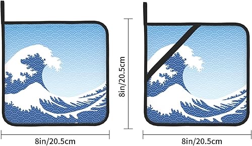 Miniatura 2 de Juego de 2 agarraderas japonesas Kanagawa de olas marinas para cocina, resistentes al calor, almohadillas calientes para encimera de cocina,