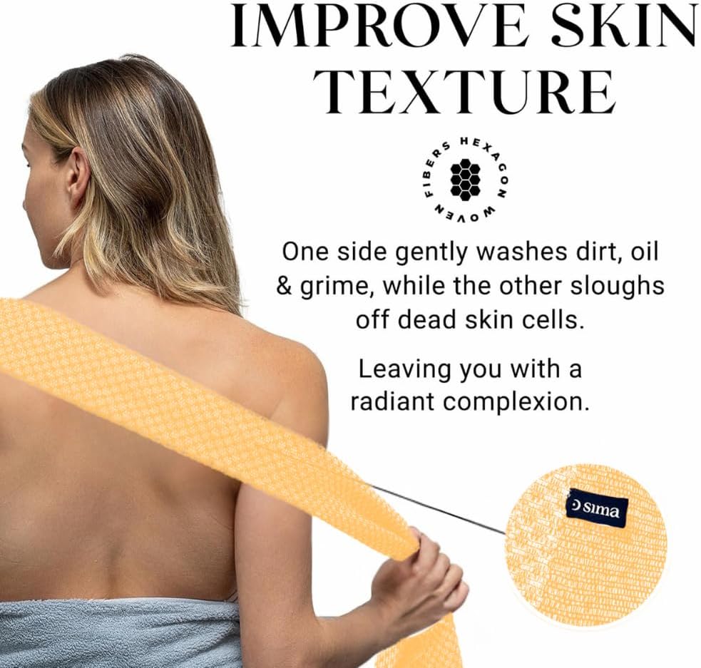 Exfoliating Washcloth Face & Body Scrub Towel - Japanese Exfoliating Towel with Hexagon Fibers, Body Scrubber with 2 Sides for Scrubbing & Washing, Extra Long Body Towels (Yellow) - Image 4