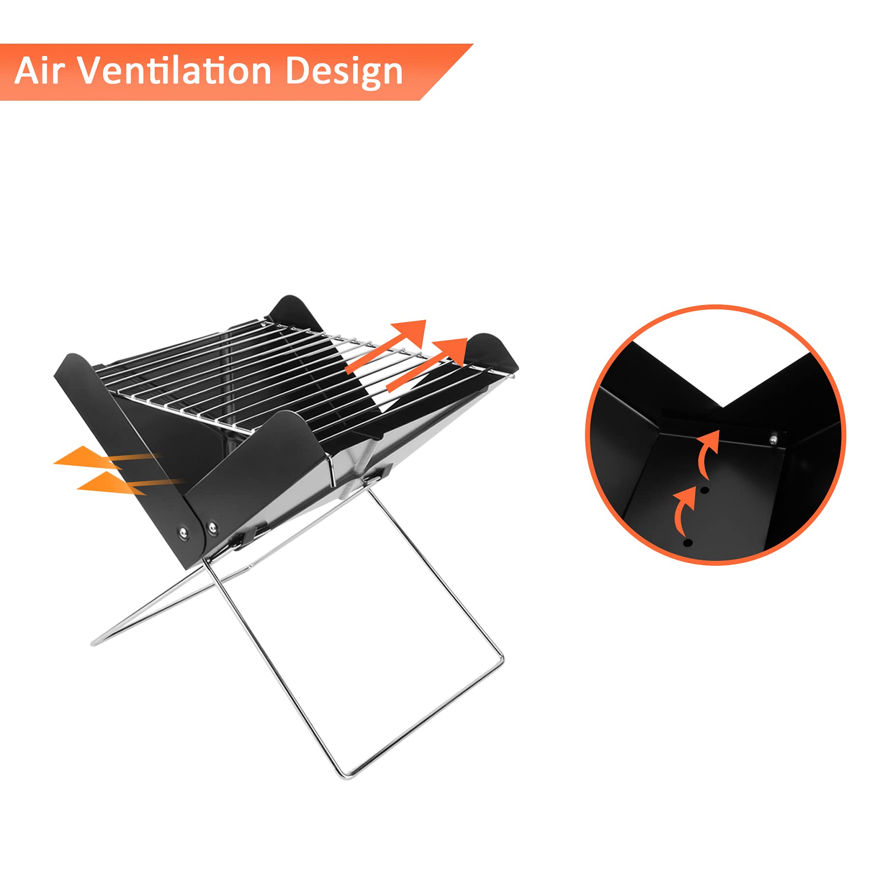 YSSOA Barbecue à charbon portable de 30,5 cm – Barbecue pliable en forme de carnet de notes, amovible et pliable, mini barbecue de camping, noir