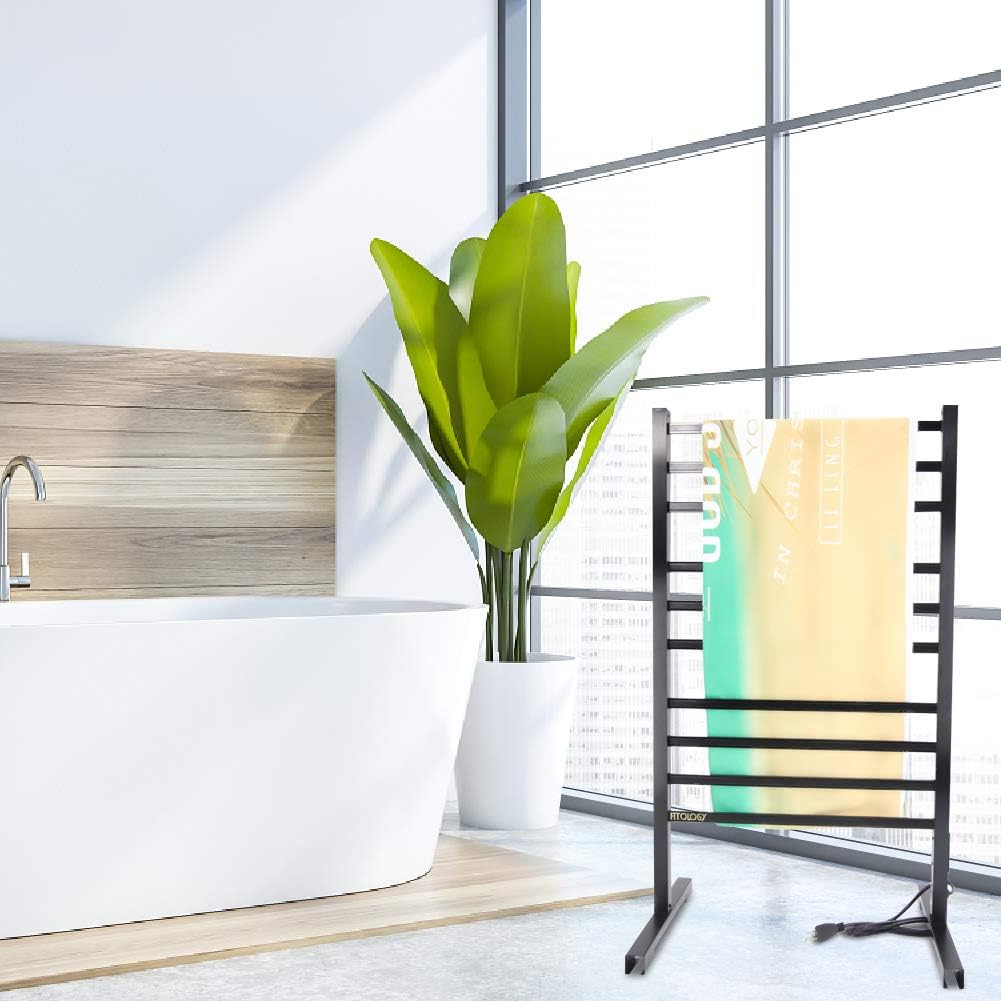 Uр Tо 40% оƒƒ Lifesela Towel Warmer for Bathroom, 2 in 1 Freestanding Wall Mounted, Hardwired/Plug-in, Built-in Timer, 100W Electric Heated Towel Rack with 10 Bars, Space-Saving Towel Heater, IPX4- Brushed Black
