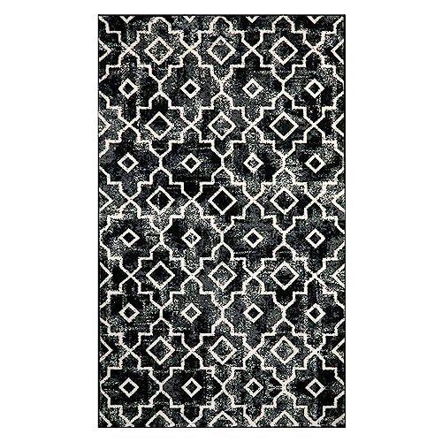 Wonnitar Moroccan Area Rug 5X7 Washable Soft Bedroom Rug Non-Slip Black Accent Rug For Living Room Non-Shedding Large Dining Room Table Mat Indoor Floor Carpet For Dorm Basement Office #TOP7