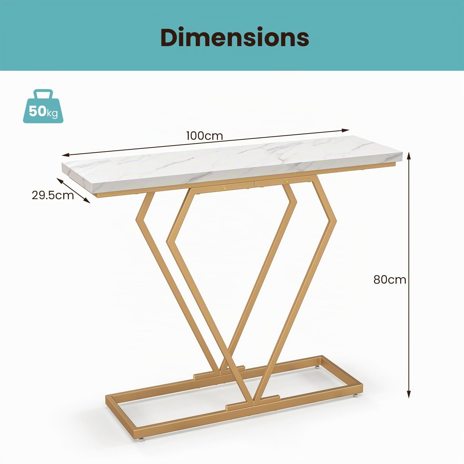 LIFEZEAL Table Console Plateau en Faux Marbre avec Cadre en Métal