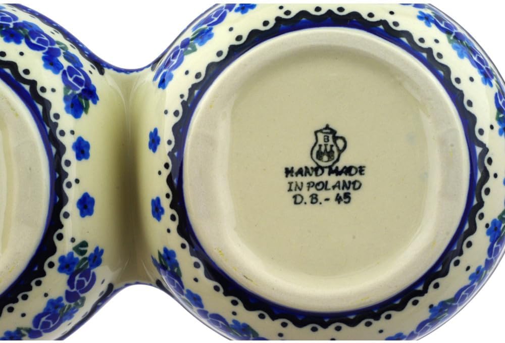 Polmedia Polish Pottery Condiment Dish - Blue Bud Sea Pattern Handmade in Boleslawiec Poland by Ceramika Artystyczna + Certificate of Authenticity