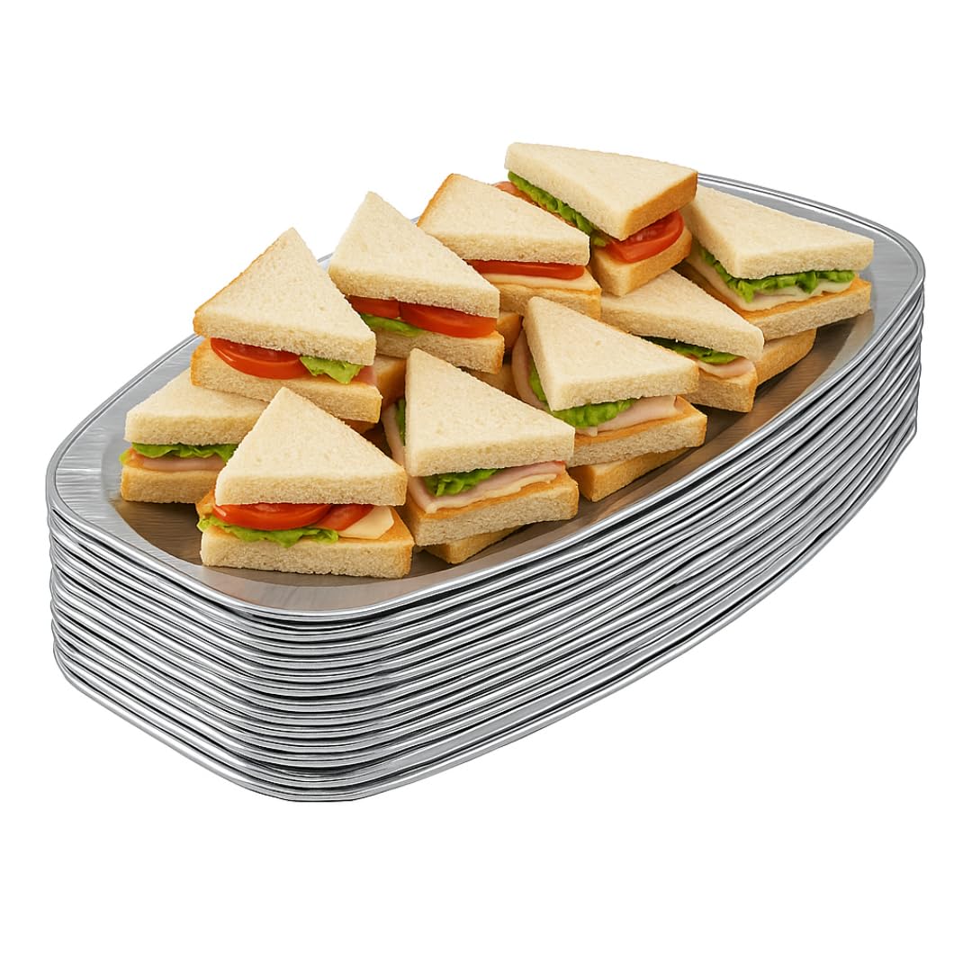 Enpack Alu Servierplatte 55cm - ovaler einweg Teller - große Tortenplatte für Catering, Party oder andere Veranstaltungen - Aufschnittplatte Serviertablett für Buffet (10)