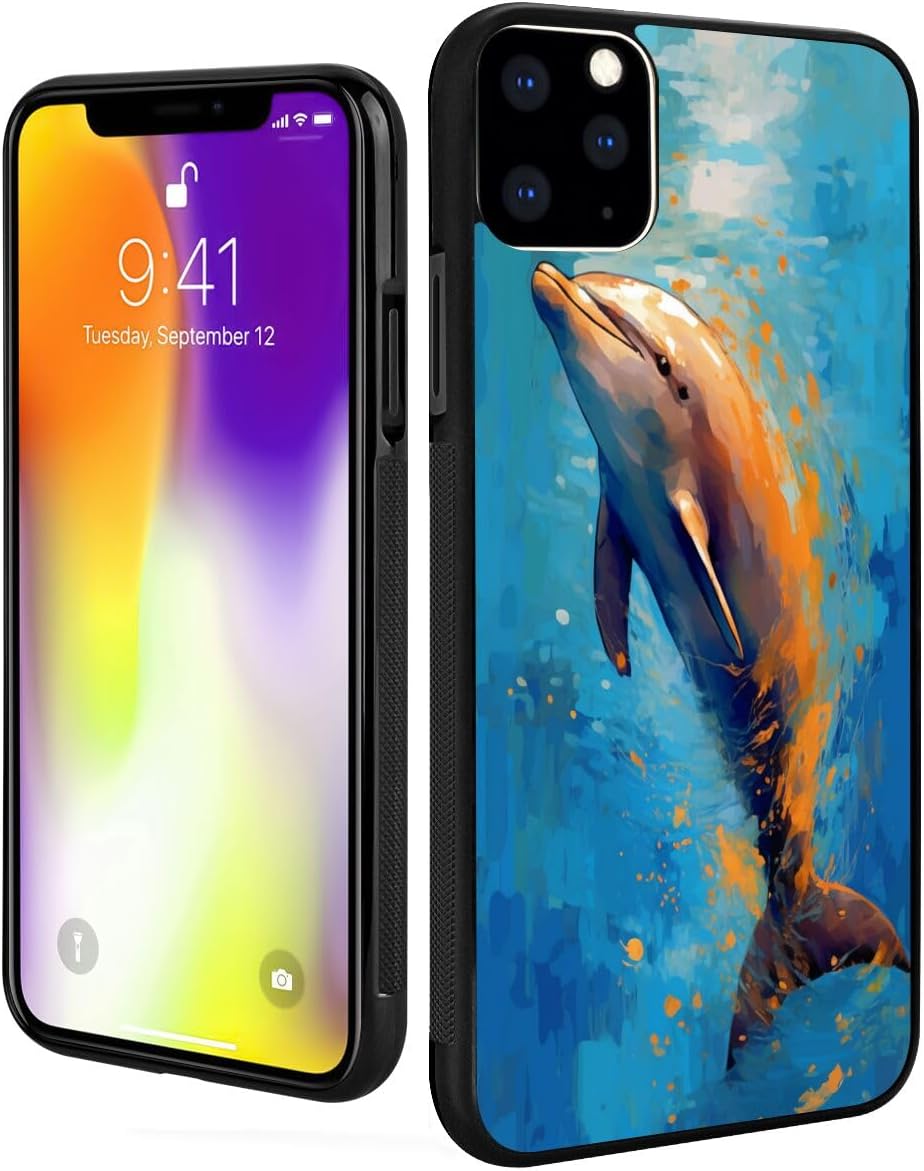 ZHONGWEICase for iPhone 11 Pro with Dolphin-aa55 Pattern,Soft Black TPU and PC Anti-Slip Full Body Protective Phone Case Suitable for iPhone 11 Pro