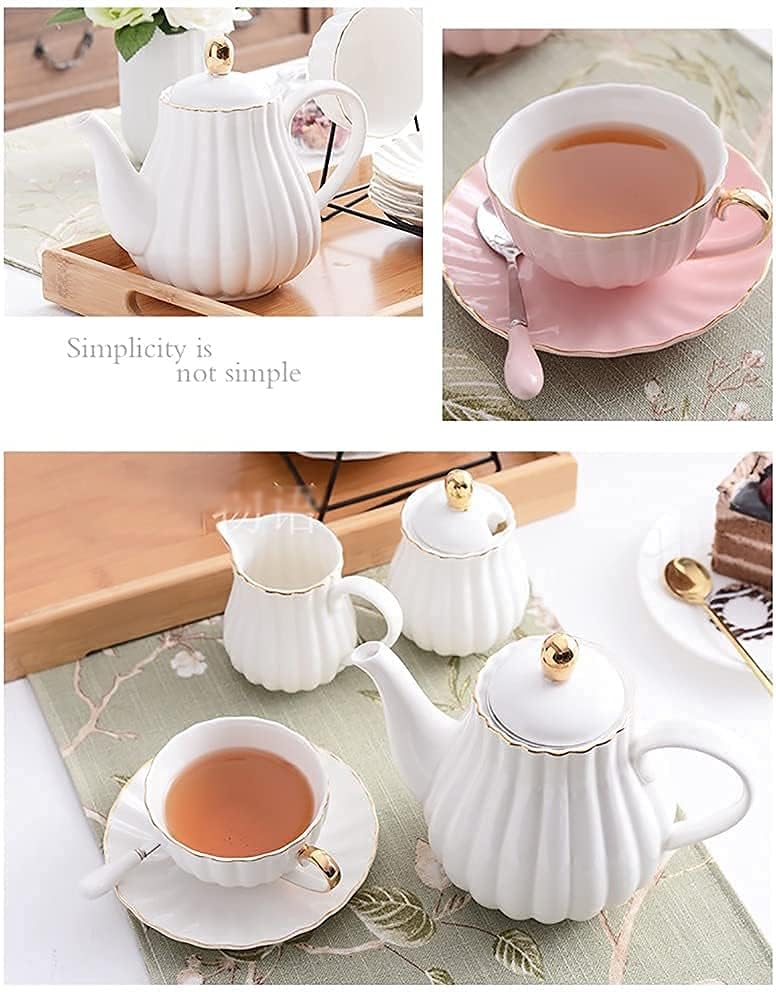 Tea Set, Household Ceramic Light Luxury Coffee Set, with Storage Rack and Tray, Used for/Wedding/Home/Office (White
