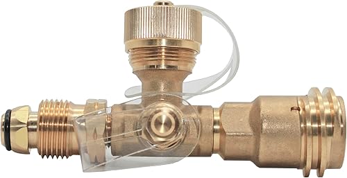 Flame King Adaptador de propano en T de latón de 4 puertos entrada POL, entrada de llamarada hembra invertida de 1/4, salida QCC, salida CGA600