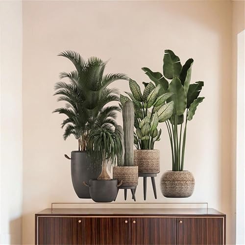 Miniatura 2 de Pegatinas de pared de plantas en maceta, plantas de palmera, hojas verdes, calcomanías de pared tropicales, mural de pared para niños, calcomanías