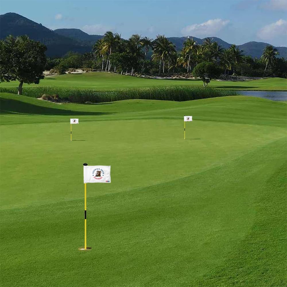 2025 US Open Flag Oakmont Golf Pin USGA Flag Practic Putting Green Golf Flag For Backyard Garden Double-Sewn 600D Nylon Miniature Pin Flag Regulation Tube Flag(white 8"x6")