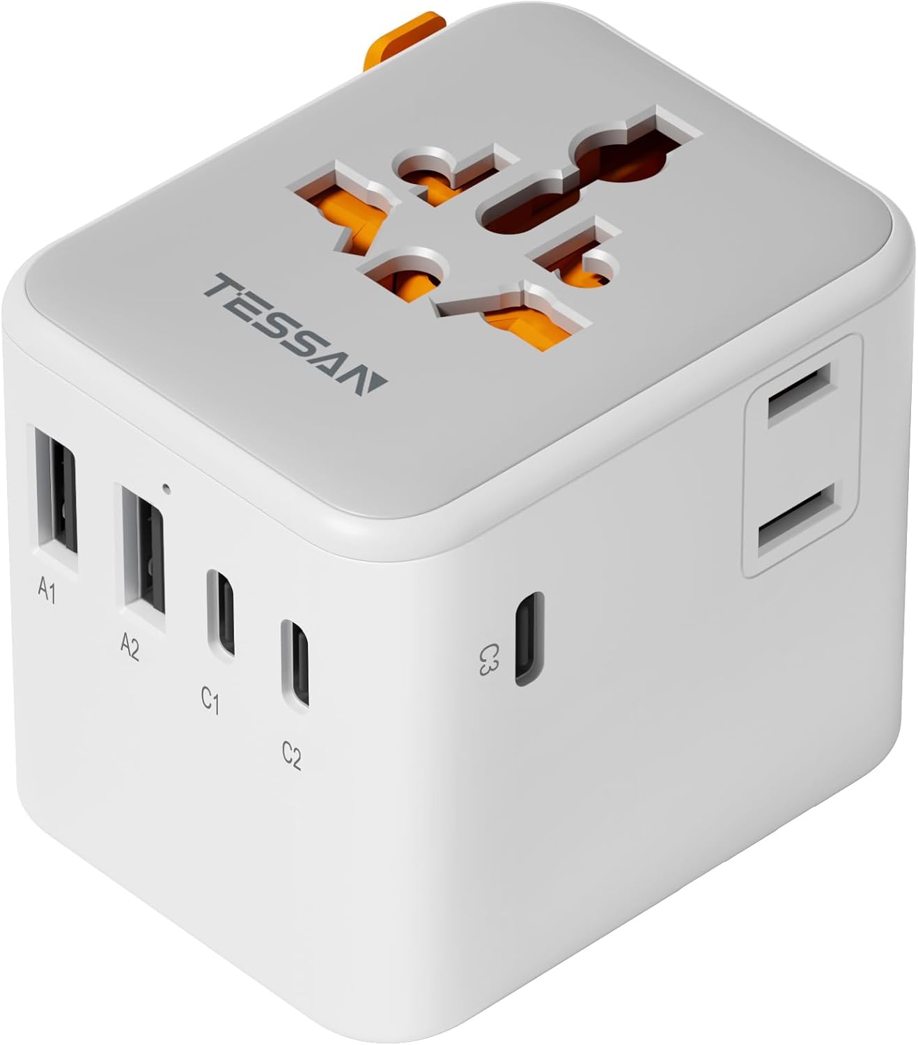 TESSAN Universal Travel Adapter, International Power Adapter with Extra 2 Prong AC Outlet, 5 USB Ports (3 USB C), Worldwide Plug Adaptor for US to Europe UK Australia Ireland (Type C G A I) TESSAN Universal Travel Adapter, International Power Adapter with Extra 2 Prong AC Outlet, 5 USB Ports (3 USB C), Worldwide Plug Adaptor for US to Europe UK Australia Ireland (Type C G A I)