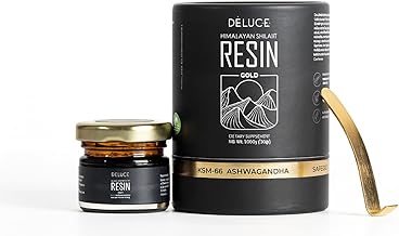 Deluce Himalayan Shilajit Resin Gold 30g | 600mg Pure Shilajit with KSM-66 Ashwagandha | 75%+ Fulvic Acid | 37 Servings | Boost Energy, Muscle Growth, Stamina & Immunity | 100% Ayurvedic