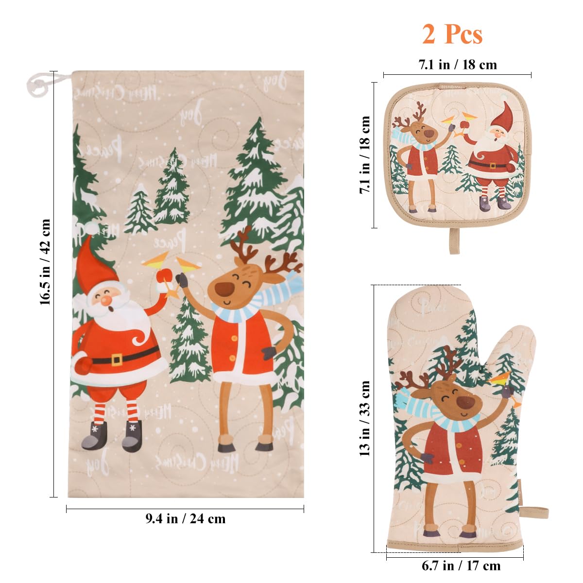 Cute Christmas Oven Mitt, 5PCS Merry Christmas Oven Mitts and Pot Holders Sets, Heat Resistant Oven Gloves and Pot Holders, Oven Mitt & Pot Holder for Christmas Kitchen Cooking Baking