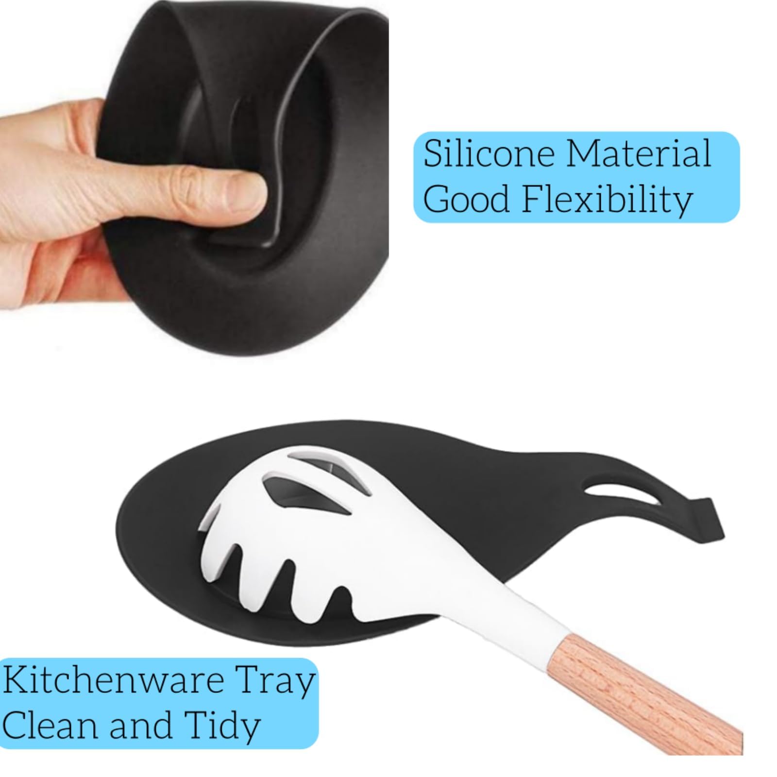 2 Porta Cucchiaio In Silicone - Grigio E Nero, Per Appoggiare Utensili Da Cucina Senza Macchiare - Foto 6
