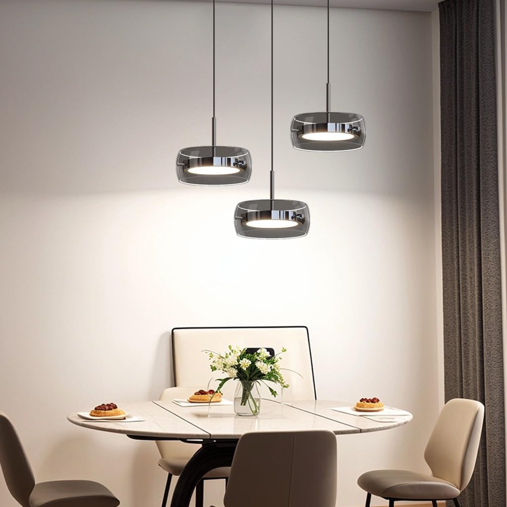 LED Pendelleuchte Kristall Glas Hängelampe Esstisch LED Hängeleuchte Höhenverstellbar Für Esszimmer Wohnzimmer, Vintage-Industriedesign Dimmbar Deckenleuchte(A-3 Lichter)