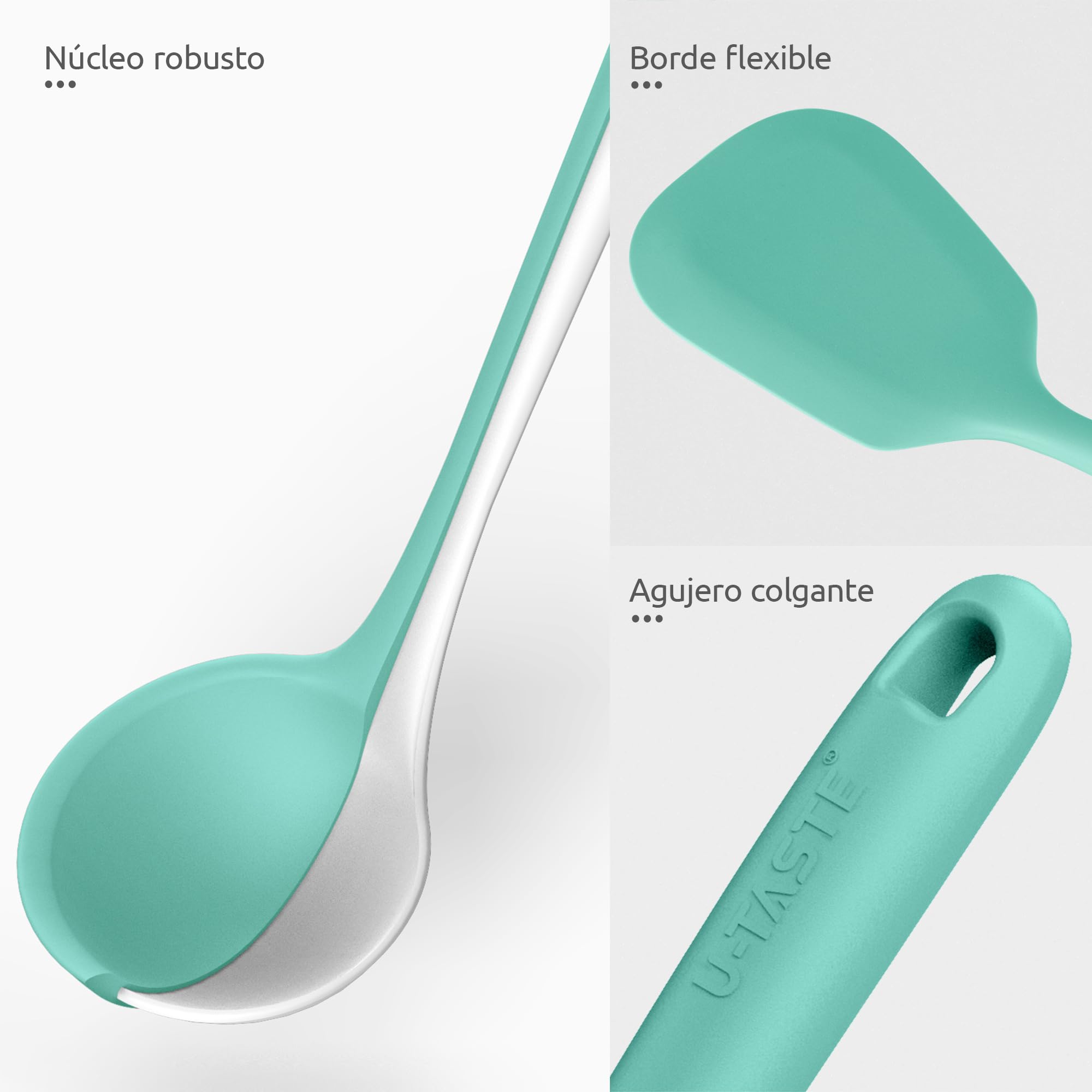 U-Taste Utensilios de Cocina de Silicona Extra Largos: 5 piezas 315 ℃ Herramientas de cocina resistentes al calor juego de espátulas antiadherentes para mezclar, servir y freír (Aqua Sky)