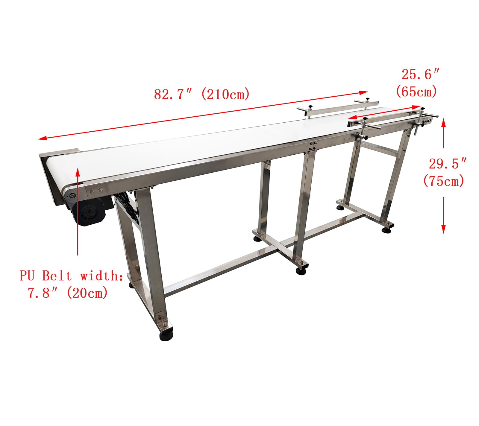 INTSUPERMAI Food Grade PU Conveyor Belt System Stainless Steel Adjustable Speed PU Belt Conveyor Packaging Machine for Industrial Transport with Double Guardrail 82.7inch Length 7.8inch Width 110V