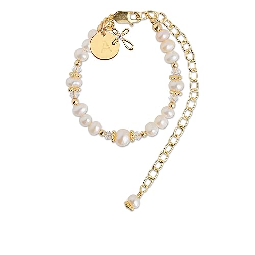 Miniatura 6 de Pulsera personalizada de cruz de bautizo para novia con dije inicial para niños en plata de ley, Plata Esterlina Cristal, Circonita cúbica
