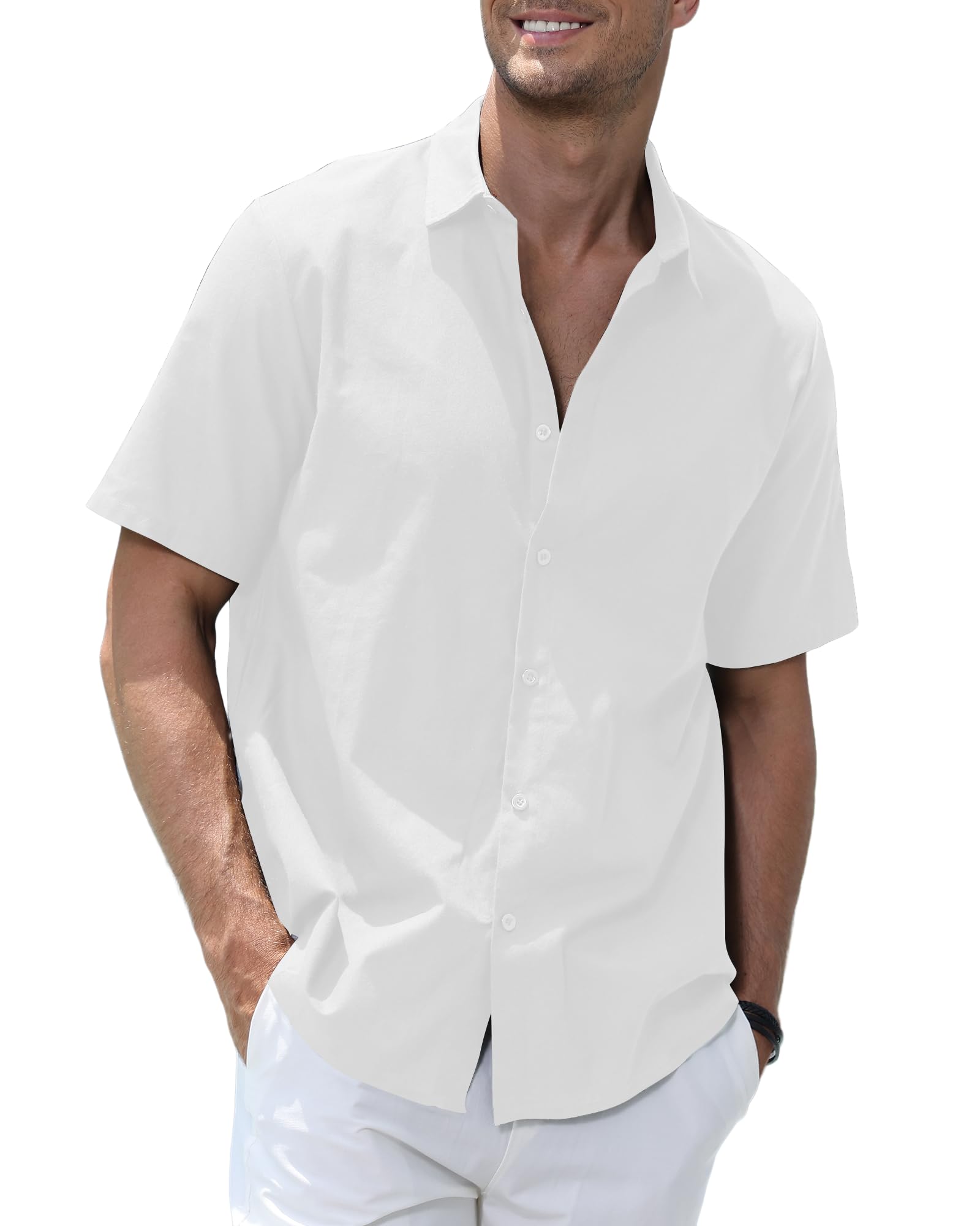 Elainone Hombre Camisas Casual Manga Corta Verano Lino Algodón Tops, Herren Hemden Kurzarm Sommer Regular Fit Shirts