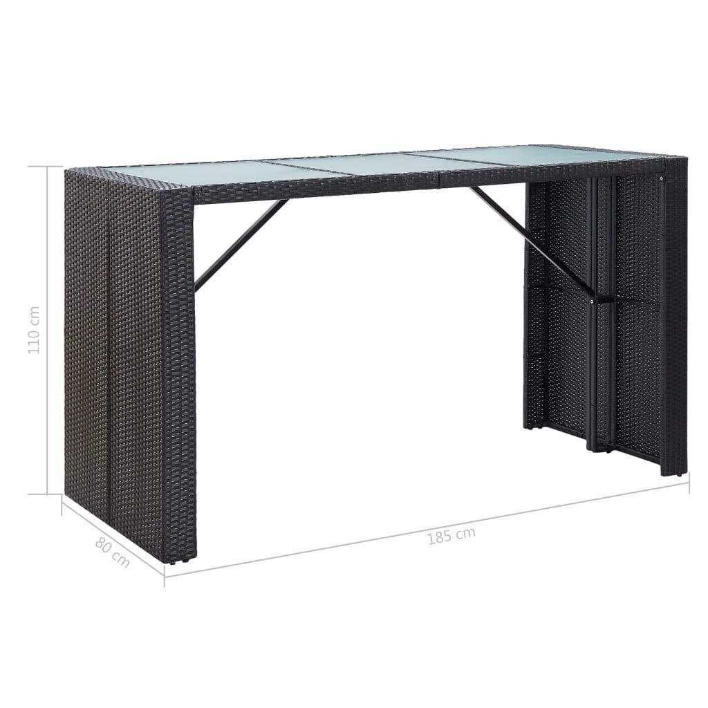 vidaXL Mobile da bar da giardino 7 pezzi e cuscini in resina intrecciata nera
