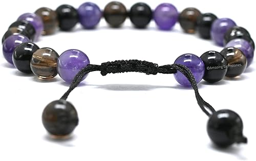 Miniatura 3 de Scorpio Zodiac Crystal Bracelet - Amethyst Smoky Quartz Black Obsidian Birthstone Bracelets Women Men Healing Calming Anxiety Stress Relief Gifts