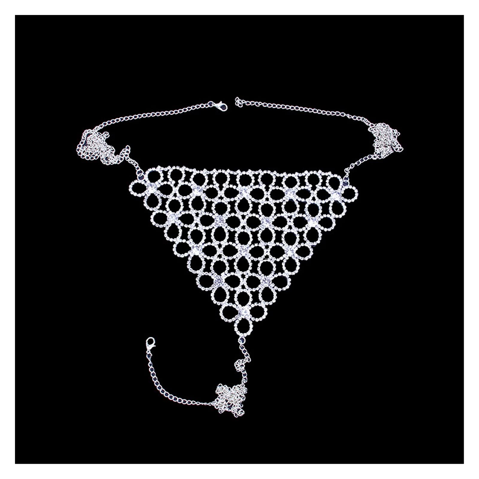 KLXSIVU Body Chain Rhinestone Lingerie Bra Set For Women Luxury Hollow Harness Bikini Jewelry Bling Underwear And Girls (color : Silver Size Set) (gold
