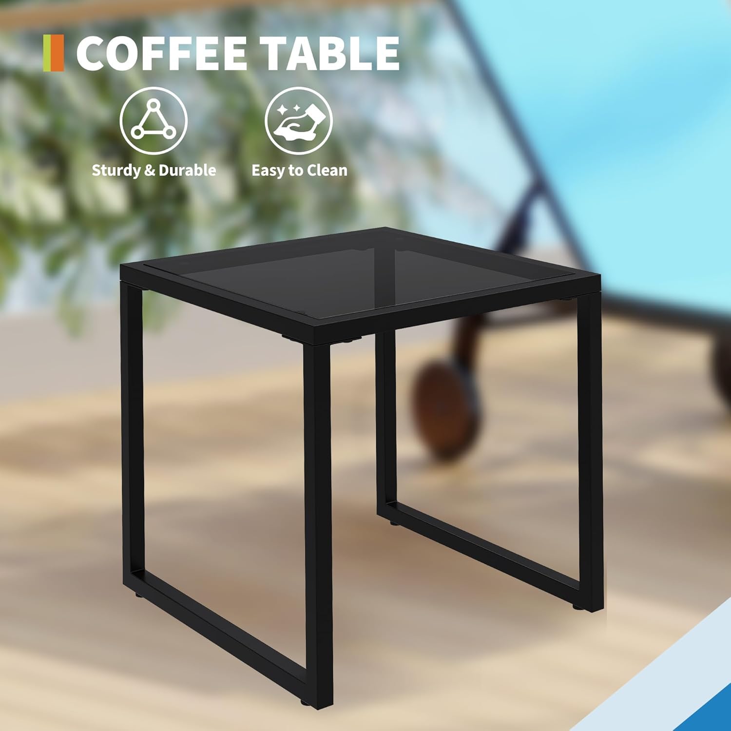 3er-Set Gartenliegen-Set, Klappbare Sonnenliege mit Beistelltisch