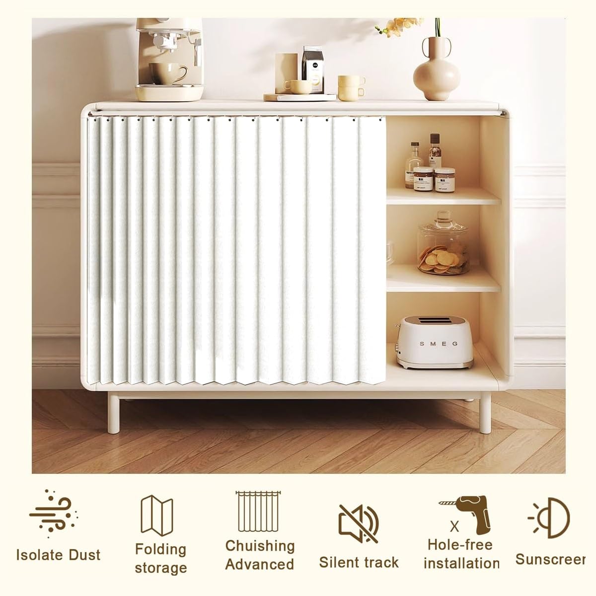 Cortinas Personalizables con rieles deslizantes multifuncionales, Ideales para zapateros, roperos y armarios.-White- W50cmx80cm