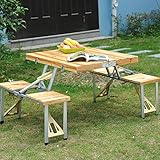 unbrand Wooden Picnic Table Bench Seat Outdoor Portable Folding Camping Aluminum w/Case