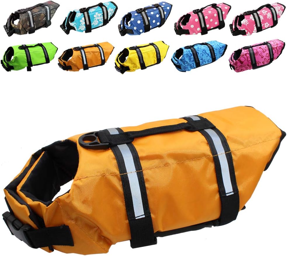 Dog Life Jacket Easy-Fit Adjustable Belt Pet Saver Swimming Safety Swimsuit Preserver with Reflective Stripes for Doggie (L, Blue)