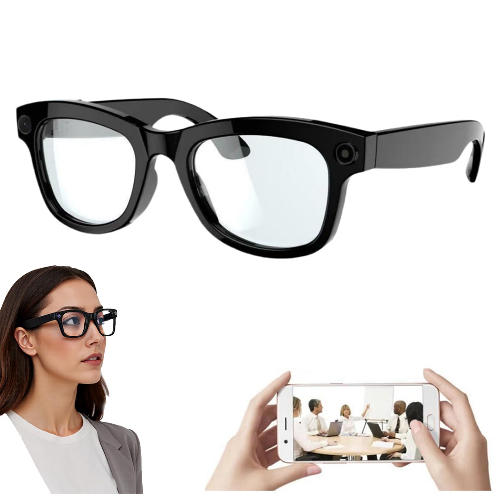Lunettes Connectées Ia, Avec Caméra Hd 500 W Et Haut-Parleurs, Commande Vocale, Lecture De Musique, Traduction En Temps RéEl, Transmission Wi-Fi, Pour Les Voyages, La Musique Et Les Appels.,B