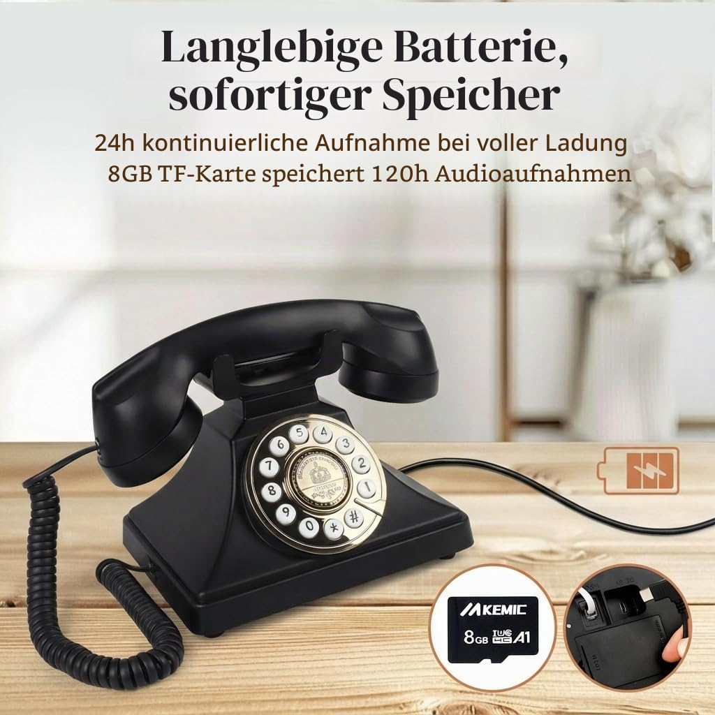Audio-Gästebuch Hochzeitstelefon, FESTRING Retro Audio-Gästebuch,Schwarz | Hochwertige Audioaufnahmen im Gästebuch, Vintage-Schwarz-Dekor für Hochzeit, Geburtstag, Abschluss, Babyparty & Rentenfeier