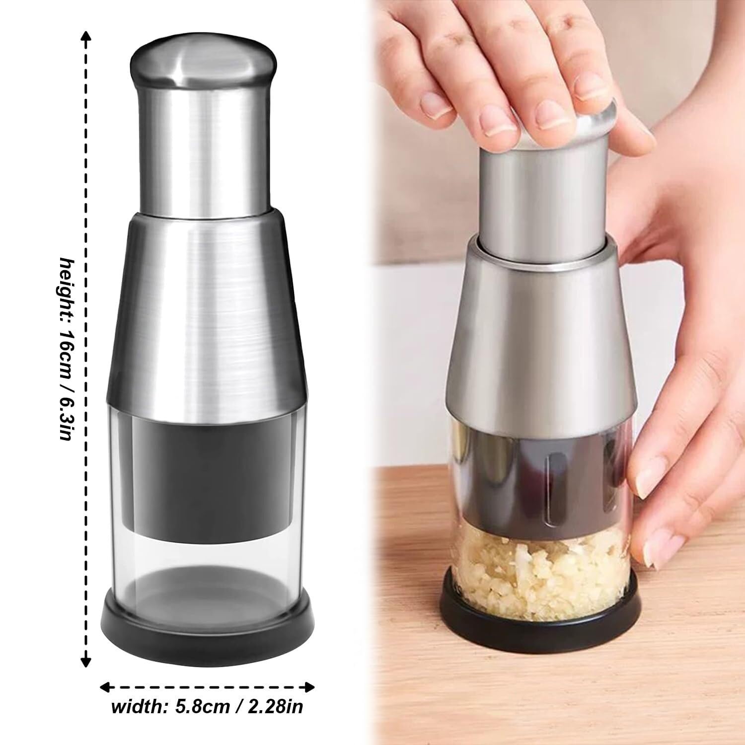 Knoblauchpresse Edelstahl Manueller Fleischwolf für Knoblauch, Ingwer, Zwiebel – Küchenpresse mit Griff und Schäler, ideal für Salatdressing und Kochen