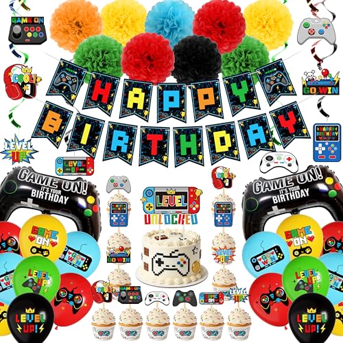 JOPHMO 69Pcs Video Game Birthday Decorations for Boys
