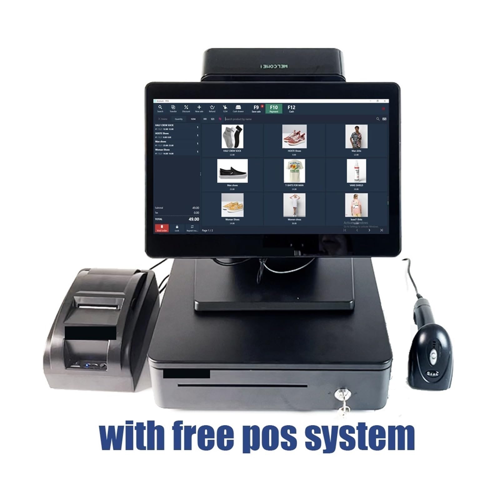 14 zoll Alle In Einem Touchscreen POS Kassen Windows System Mit Software VFD Kunden Display for Einzelhandel(I3 4G 64G)