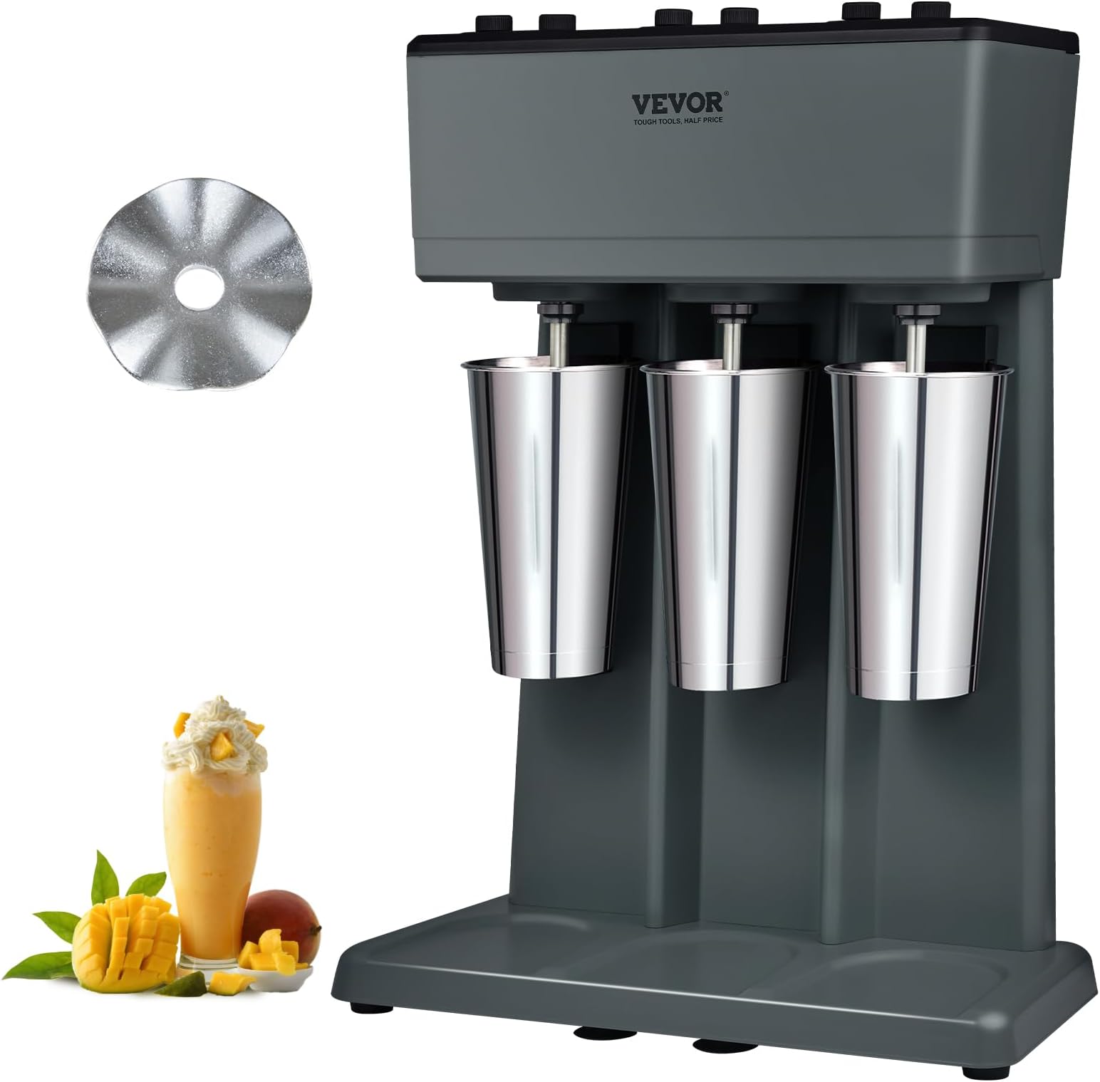 VEVOR Milkshake Maker, 375W x 3 Electric Milkshake Machine, Triple Heads Drink Mixer Blender Machine, 3-Speed Milkshake Mixer with 3 x 820 ml Stainless Steel Cups, for Commercial and Home