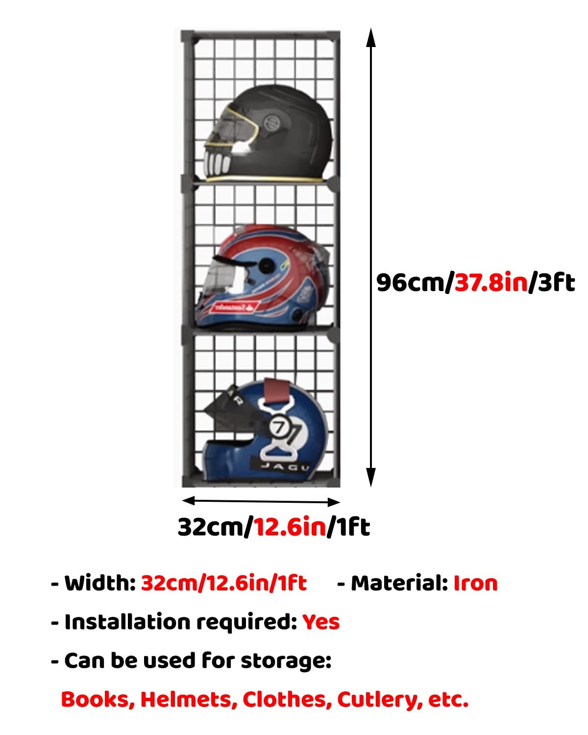 Casco Obra Soporte Metálico para Casco de Seguridad con Diseño Hueco. Soporte Vertical Apilable para Cascos de Motocicleta y Bicicleta. Cajas de Seguridad para Guardar Sombreros Sin Taladro.(WxH 32x96