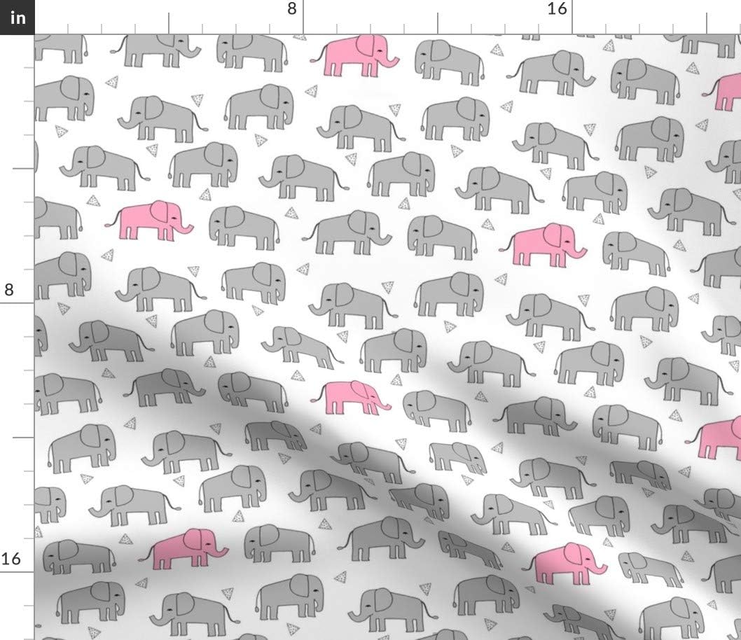 Spoonflower Fabric - Elephant Pink Grey Nursery Girl Sweet Elephants Cute Printed on Petal Signature Cotton Fabric by The Yard - Sewing Quilting Apparel Crafts Decor