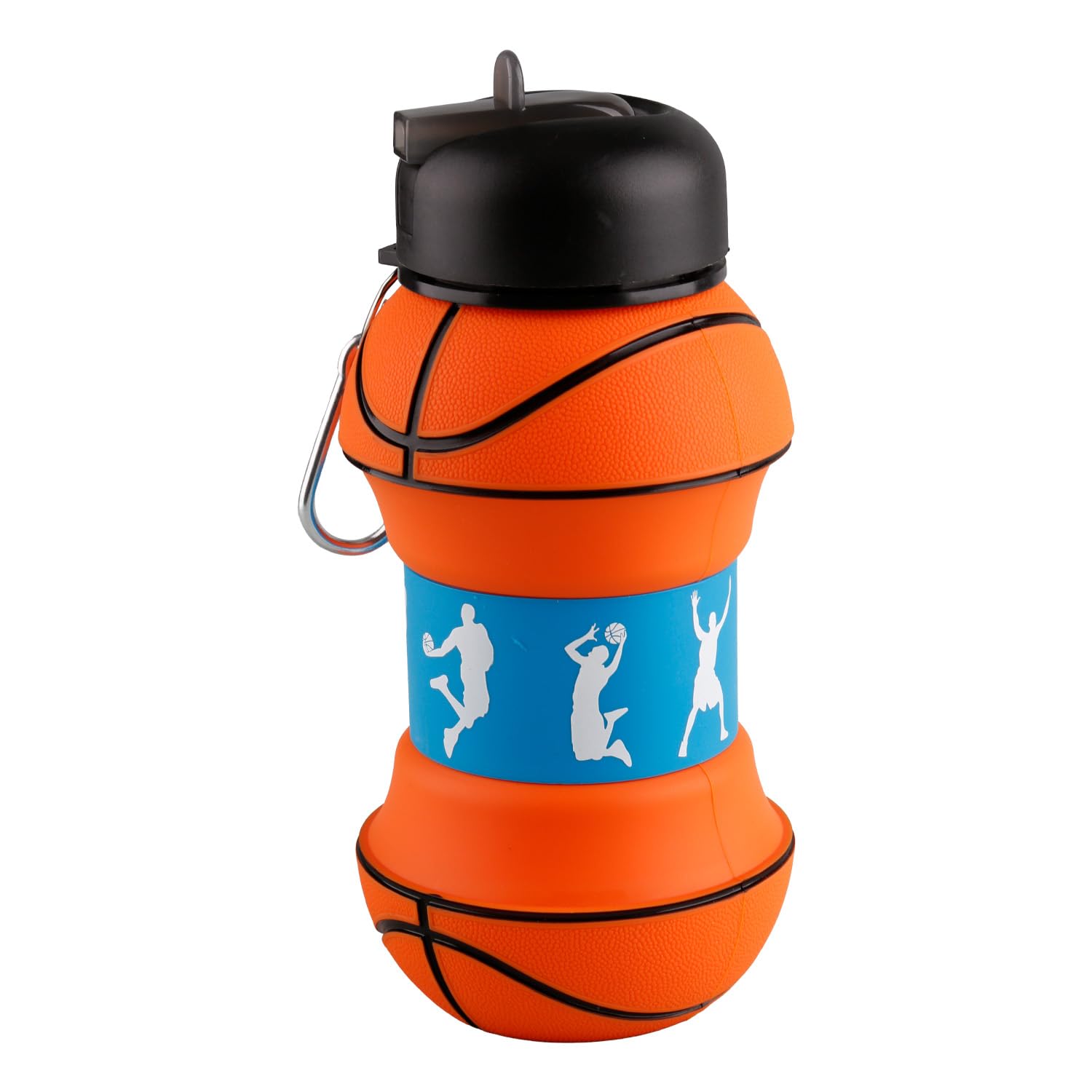 Wellrun Boys Multicolour Basketball Collapsible Water Bottle,550Ml Silicone Water Bottle For & Girls,Foldable Leakproof Drinking Cup With Carabiner Clip For Sports,School,Outdoor Activities