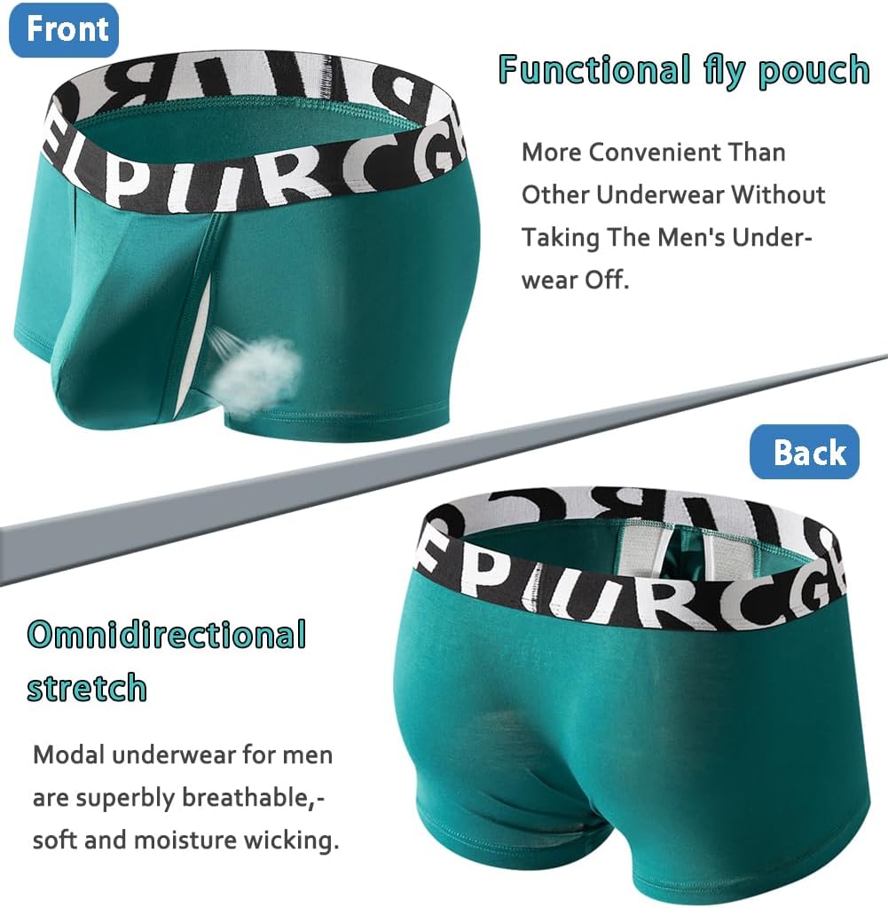 Mens Fly Pouch Trunks Separate Front Open Underwear 2 Pairs Breathable Bulge Boxer Briefs Short & Long Leg - Image 3