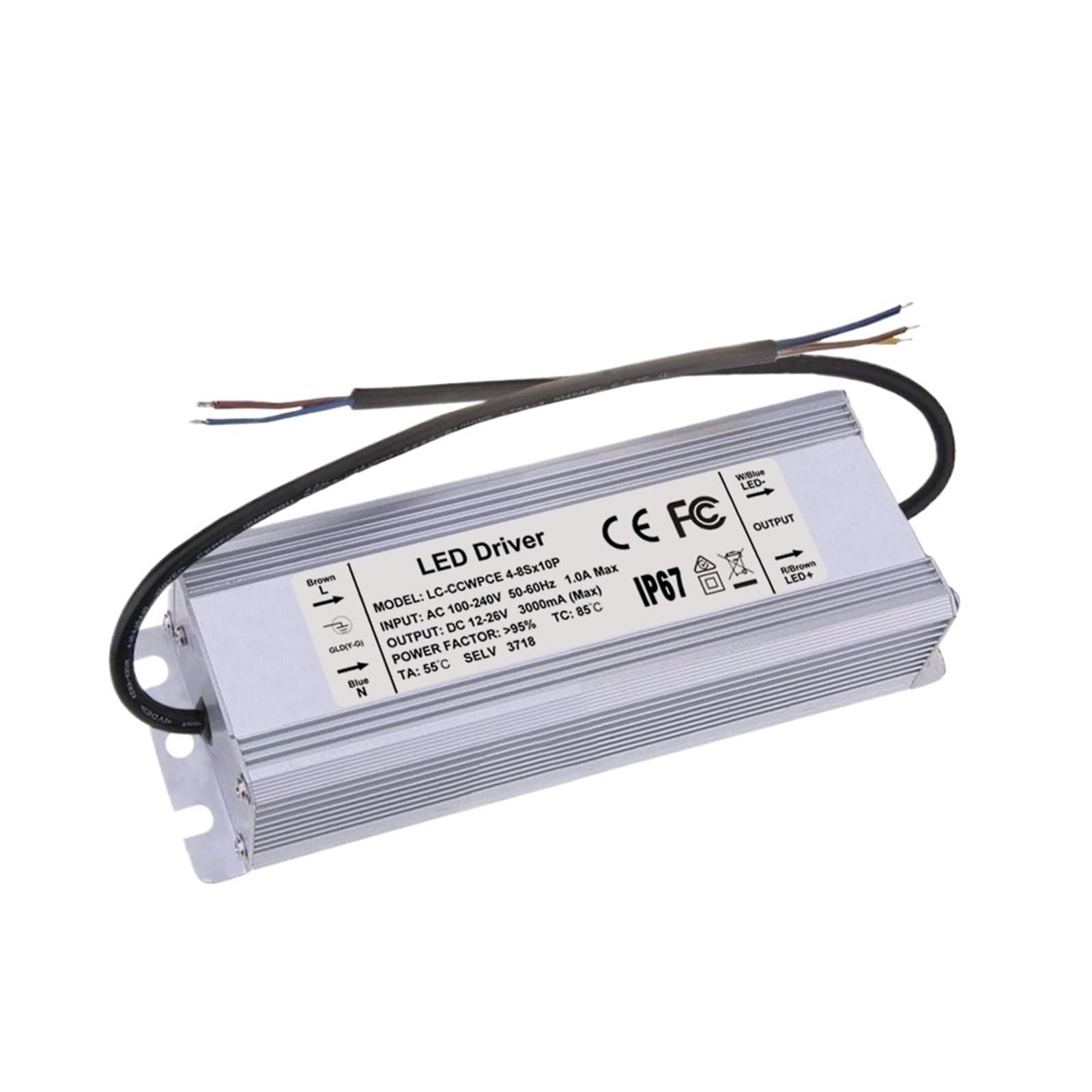 Illuminazione Driver LED Corrente costante 700 1200 2100 2400 3000 mA 40 50 60 70 Alimentatore IP67 da 80 W Watt(Plastic Case,2100mA 18-39V)