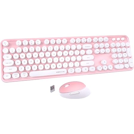 Wireless Keyboard And Mouse Combo, Retro Typewriter Keyboard With Round Keycaps, 2.4GHz USB Cute Wireless Keyboard Mouse Computer Desktop Green
